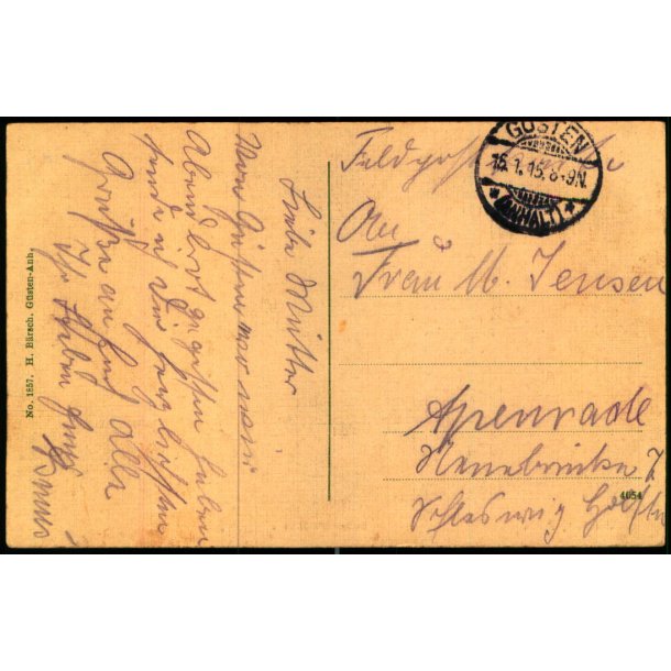 Feldpost - Gsten   15 -1 -15 - Til  Apenrade - Billedside : Gsten -