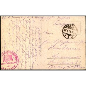 Feldpost - Rastatt   27 -5 -18 - Til  Apenrade - Billedside : Rastatt