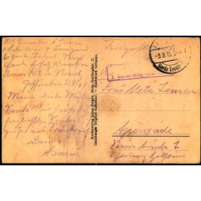 Feldpost - K.D. Feldpost   9 -8 -15 - Til  Apenrade - Billedside : Franz Gefangener.