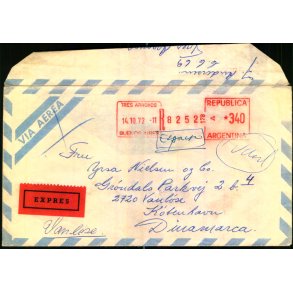 Luftpost - Expres Brev fra Argentina - 14 - 10 - 72