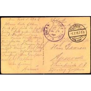 Feldpost - K.D. Feldpost   1 -7 -17 - Til  Apenrade - Billedside : Ornes 