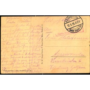 Feldpost - K.D. Feldpostxped.   12 -3 -15 - Til  Apenrade - Billedside : Estan 