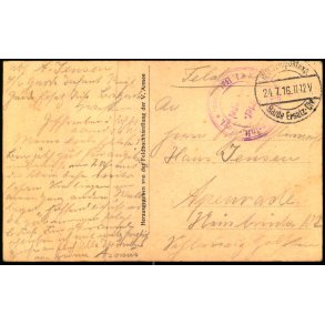 Feldpost - K.D. Feldpostxped.   27 -7 -16 - Til  Apenrade - Billedside : Montmdy