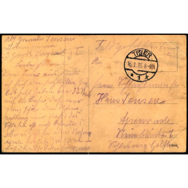 Feldpost - Trier   16 -1 -15 - Til  Apenrade - Billedside : trier. 