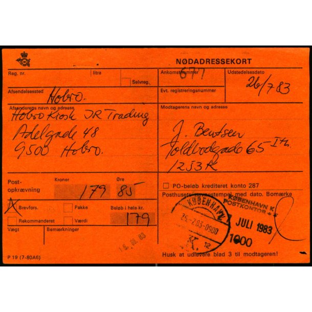Ndadressekort - 27 Juli  83