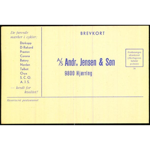 A/S Andr.Jensen &amp; S�n - Helsagskort u/n - Ubrugt