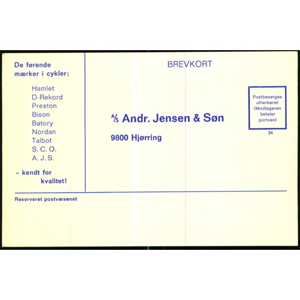 A/S Andr.Jensen &amp; S�n - Helsagskort u/n - Ubrugt