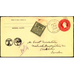 Efterporto - Brev fra U.S.A.  6 - April - 29   til Sverige  - Efterporto Lsen 30 re /30 Centimer