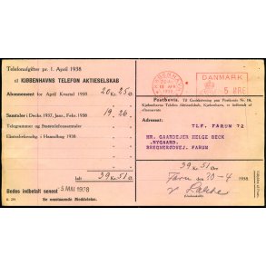 Postbevis - Kjbenhavns Telefon Aktieselskab - 1938