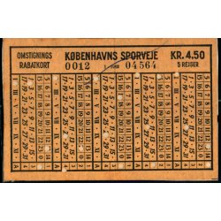 Kbenhavns Sporveje - Omstignings Rabatkort - Kr. 4,50 - 5 Rejser