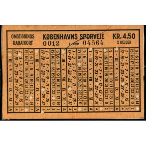Kbenhavns Sporveje - Omstignings Rabatkort - Kr. 4,50 - 5 Rejser