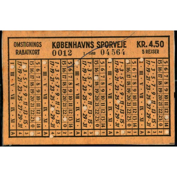 Kbenhavns Sporveje - Omstignings Rabatkort - Kr. 4,50 - 5 Rejser