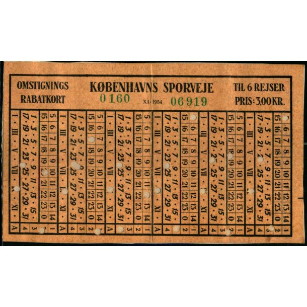 Kbenhavns Sporveje - Omstignings Rabatkort - 6 Rejser 3,oo Kr. 