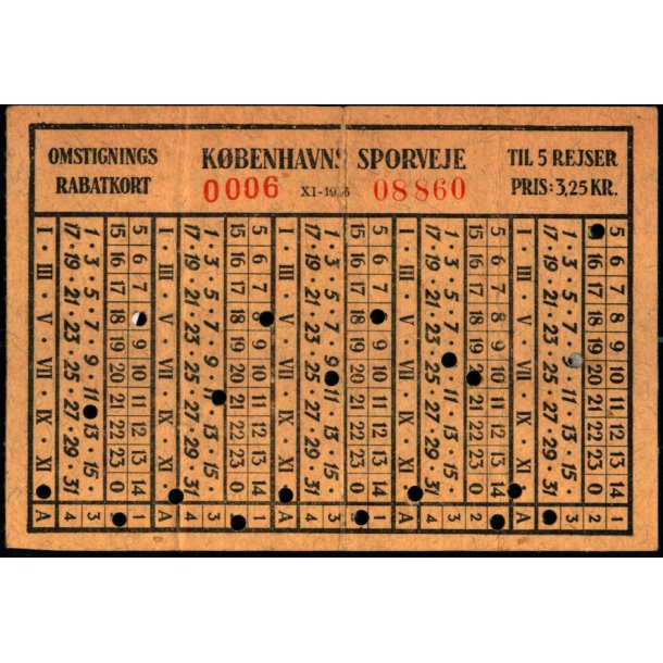 Kbenhavns Sporveje - Omstigningsrabatkort - 5 Rejser 3,25 Kr.