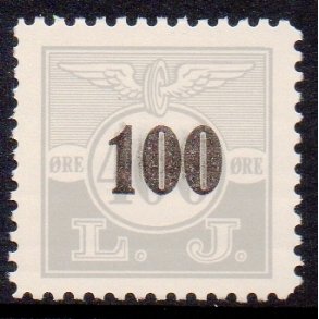 L. J. - (Lollands Jernbane)  - Godsfrimrke - 400 re overstemplet til 100 re - Ustemplet