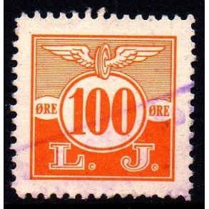 L. J. - (Lollands Jernbane)  - Godsfrimrke - 100 re - Stemplet