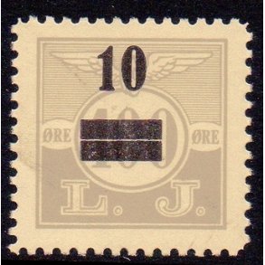 L. J. - (Lollands Jernbane)  - Godsfrimrke - 400 re overstemplet til 10 re - Ustemplet