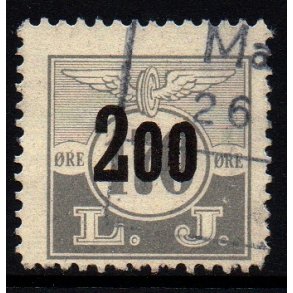 L. J. - (Lollands Jernbane)  - Godsfrimrke - 170 re overstemplet til 200 re - Stemplet