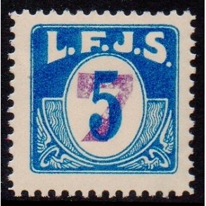 L.F.J.S. - ( Lolland Falsters Jernbaneselskab ) - Godsfrimrke - 5 re overstemplet til 7 re - Ust.