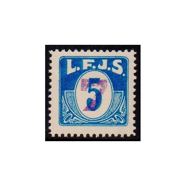 L.F.J.S. - ( Lolland Falsters Jernbaneselskab ) - Godsfrimrke - 5 re overstemplet til 7 re - Ust.