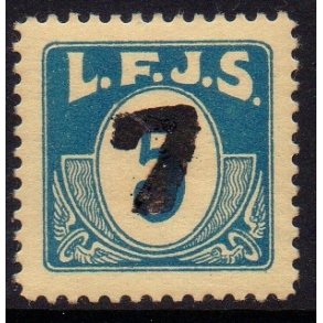 L.F.J.S. - ( Lolland Falsters Jernbaneselskab ) - Godsfrimrke - 5 re overstemplet til 7 re - Ust.