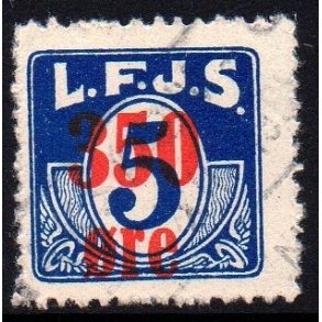 L.F.J.S. - ( Lolland Falsters Jernbaneselskab ) - Godsfrimrke - 5 re overstemplet til 350 re 