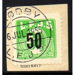 L.F.J.S. - ( Lolland Falsters Jernbaneselskab ) - Godsfrimrke - 30 re overstemplet til 50 re - ST