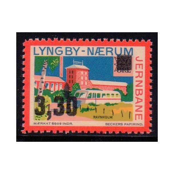 Lyngby - Nrum - Jernbane - Banemrke - 120 re overstemplet til 3,30 Kr - Ustemplet
