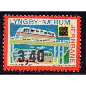 Lyngby - Nrum - Jernbane - Banemrke - 90 re overstemplet til 3,40 Kr - Ustemplet