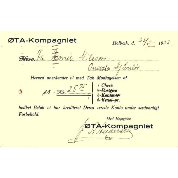 �TA - Kompagniet - Holb�k - Helsagskort u/n - Brugt - Arkivhul !