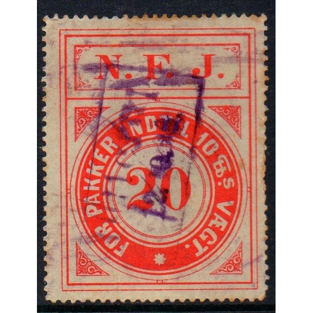 N.F.J. - ( Nordfynske Jernbane ) - For Pakker indtil 10 Pund - 20 re - Stemplet