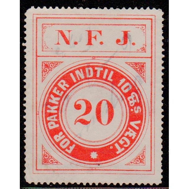 N.F.J. - Nordfynske Jernbane  - For Pakker indtil 10 Pund - 20 re - Stemplet