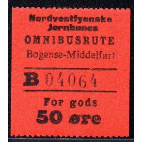 Nordvestfynske Jernbane - Omnibusrute - Bogense - Middelfart - For Gods - 50 re - Ustemplet