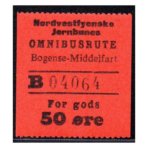 Nordvestfynske Jernbane - Omnibusrute - Bogense - Middelfart - For Gods - 50 re - Ustemplet