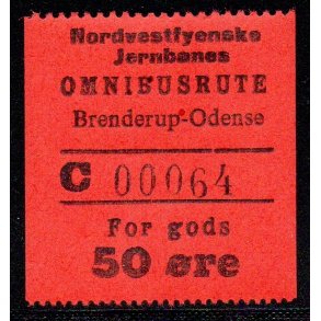 Nordvestfynske Jernbane - Omnibusrute - Brenderup-Odense - For Gods - 50 re - Ustemplet