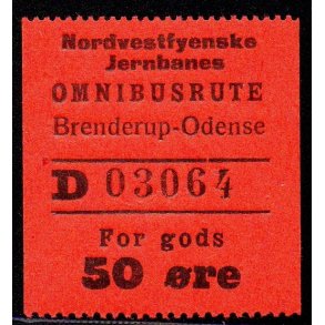 Nordvestfynske Jernbane - Omnibusrute - Brenderup-Odense - For Gods - 50 re - Ustemplet