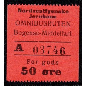 Nordvestfynske Jernbane - Omnibusrute - Bogense - Middelfart - For Gods - 50 re - Ustemplet
