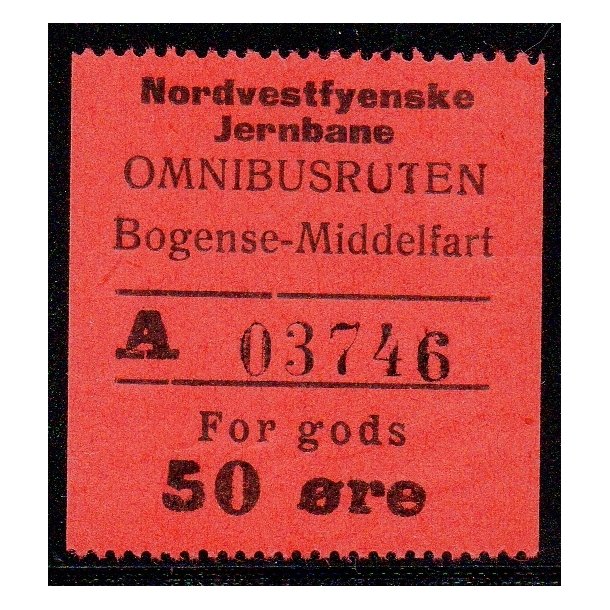 Nordvestfynske Jernbane - Omnibusrute - Bogense - Middelfart - For Gods - 50 re - Ustemplet