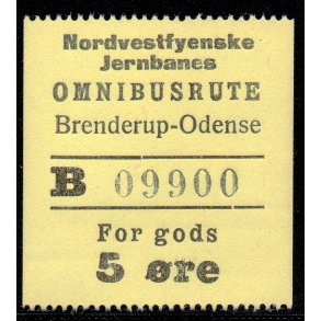 Nordvestfynske Jernbane - Omnibusrute - Brenderup-Odense - For Gods - 5 re - Ustemplet