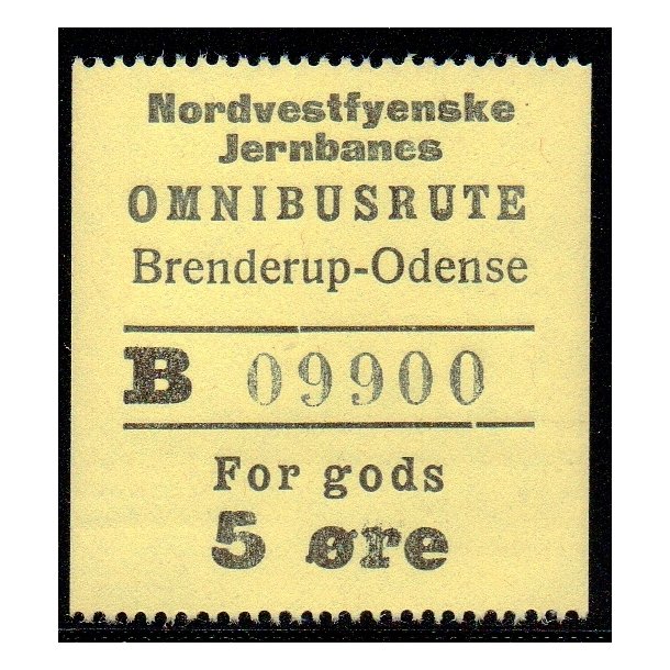 Nordvestfynske Jernbane - Omnibusrute - Brenderup-Odense - For Gods - 5 re - Ustemplet