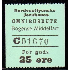 Nordvestfynske Jernbane - Omnibusrute - Bogense - Middelfart - For Gods - 25 re - Ustemplet