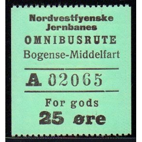 Nordvestfynske Jernbane - Omnibusrute - Bogense - Middelfart - For Gods - 25 re - Ustemplet