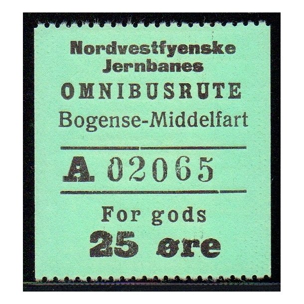 Nordvestfynske Jernbane - Omnibusrute - Bogense - Middelfart - For Gods - 25 re - Ustemplet