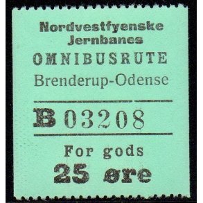 Nordvestfynske Jernbane - Omnibusrute - Brenderup-Odense - For Gods - 25 re - Ustemplet