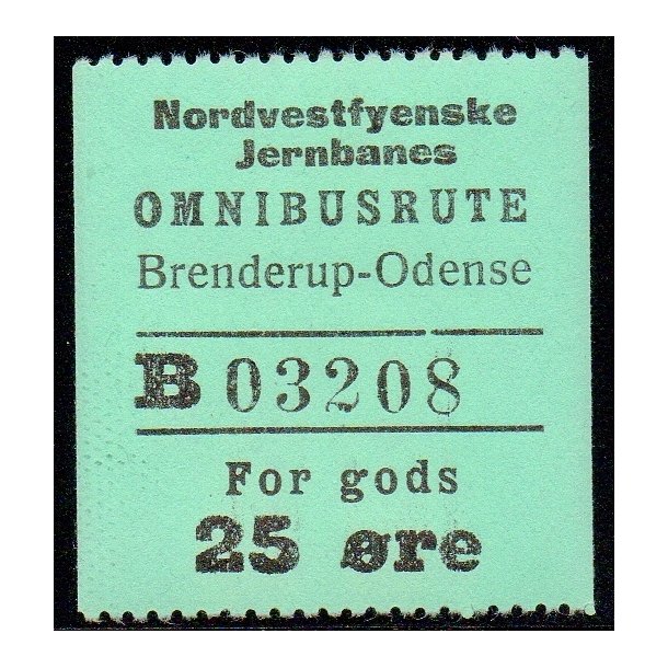 Nordvestfynske Jernbane - Omnibusrute - Brenderup-Odense - For Gods - 25 re - Ustemplet