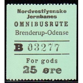 Nordvestfynske Jernbane - Omnibusrute - Brenderup-Odense - For Gods - 25 re - Ustemplet