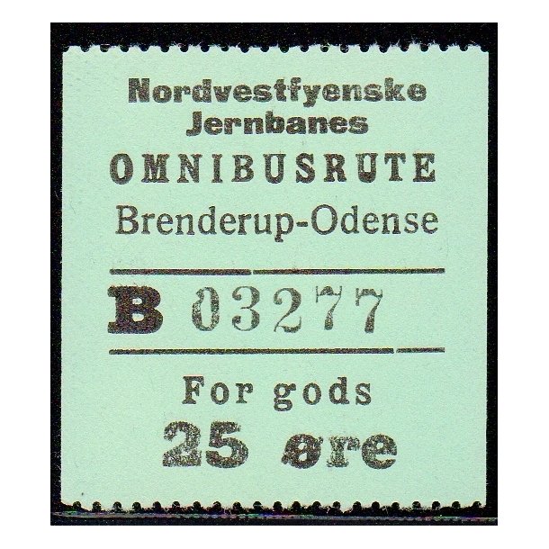 Nordvestfynske Jernbane - Omnibusrute - Brenderup-Odense - For Gods - 25 re - Ustemplet
