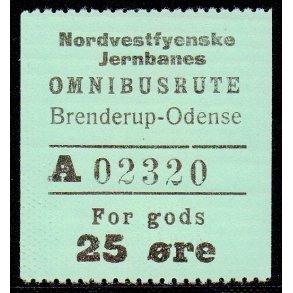 Nordvestfynske Jernbane - Omnibusrute - Brenderup-Odense - For Gods - 25 re - Ustemplet