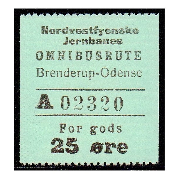 Nordvestfynske Jernbane - Omnibusrute - Brenderup-Odense - For Gods - 25 re - Ustemplet