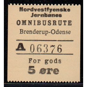 Nordvestfynske Jernbane - Omnibusrute - Brenderup-Odense - For Gods - 5 re - Ustemplet